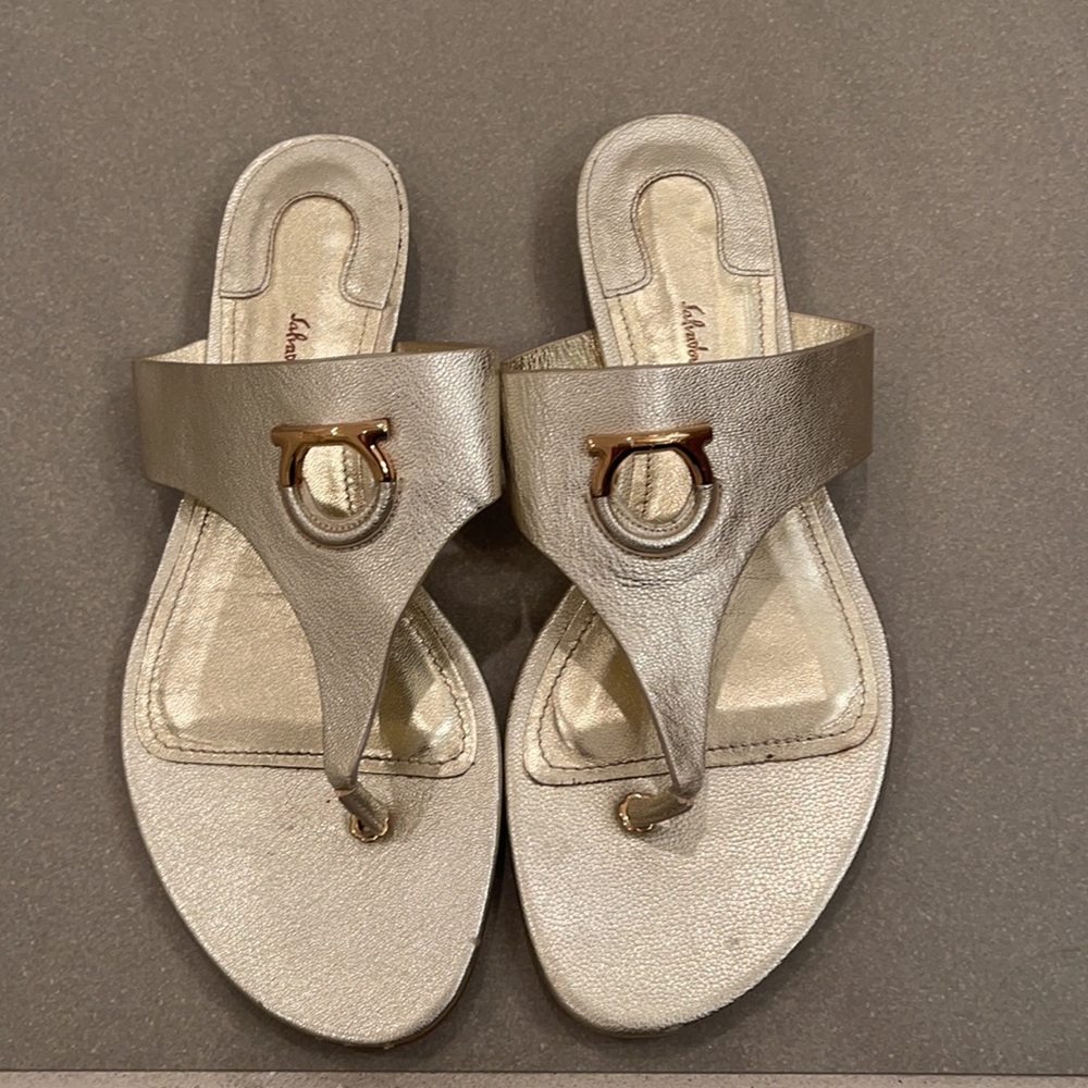 Ferragamo metallic flower heel sandals